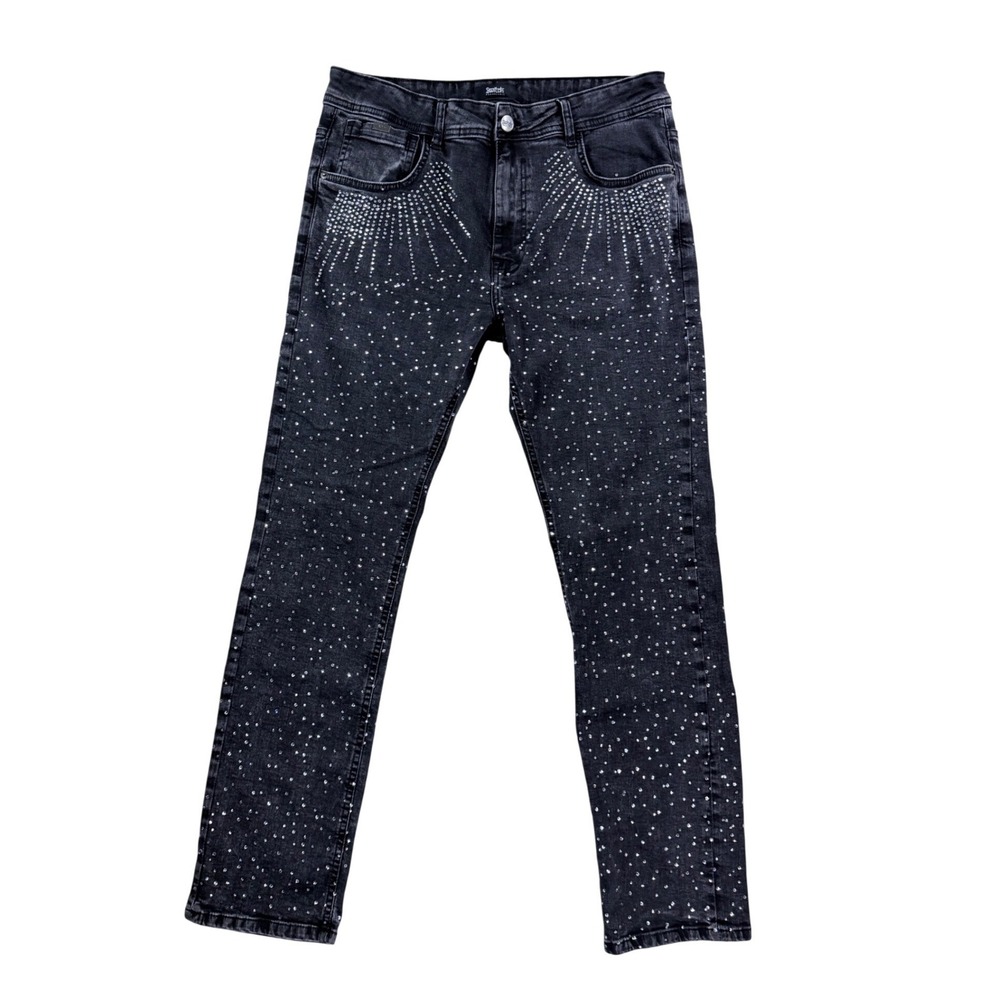 Switch Remarkable‎ Jeans Mens 36x32 Black Rhinestone Studded Slim Stretch Denim